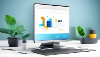 Monitor da scrivania che mostra un pannello di analisi SEO con grafici di andamento.